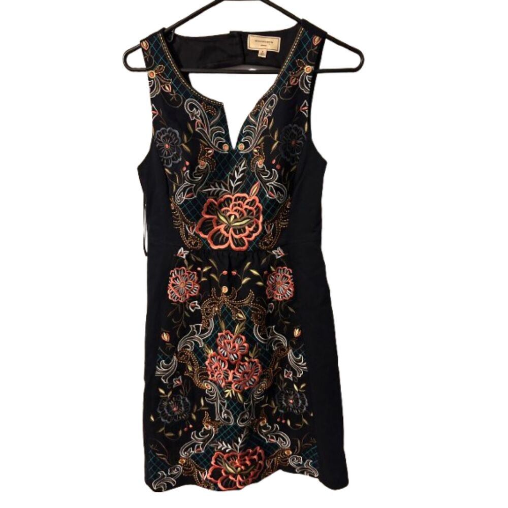 Anthropologie Moulinette Soeurs Perennial Floral Embroidered Midi Dress Black 4 - Picture 2 of 6